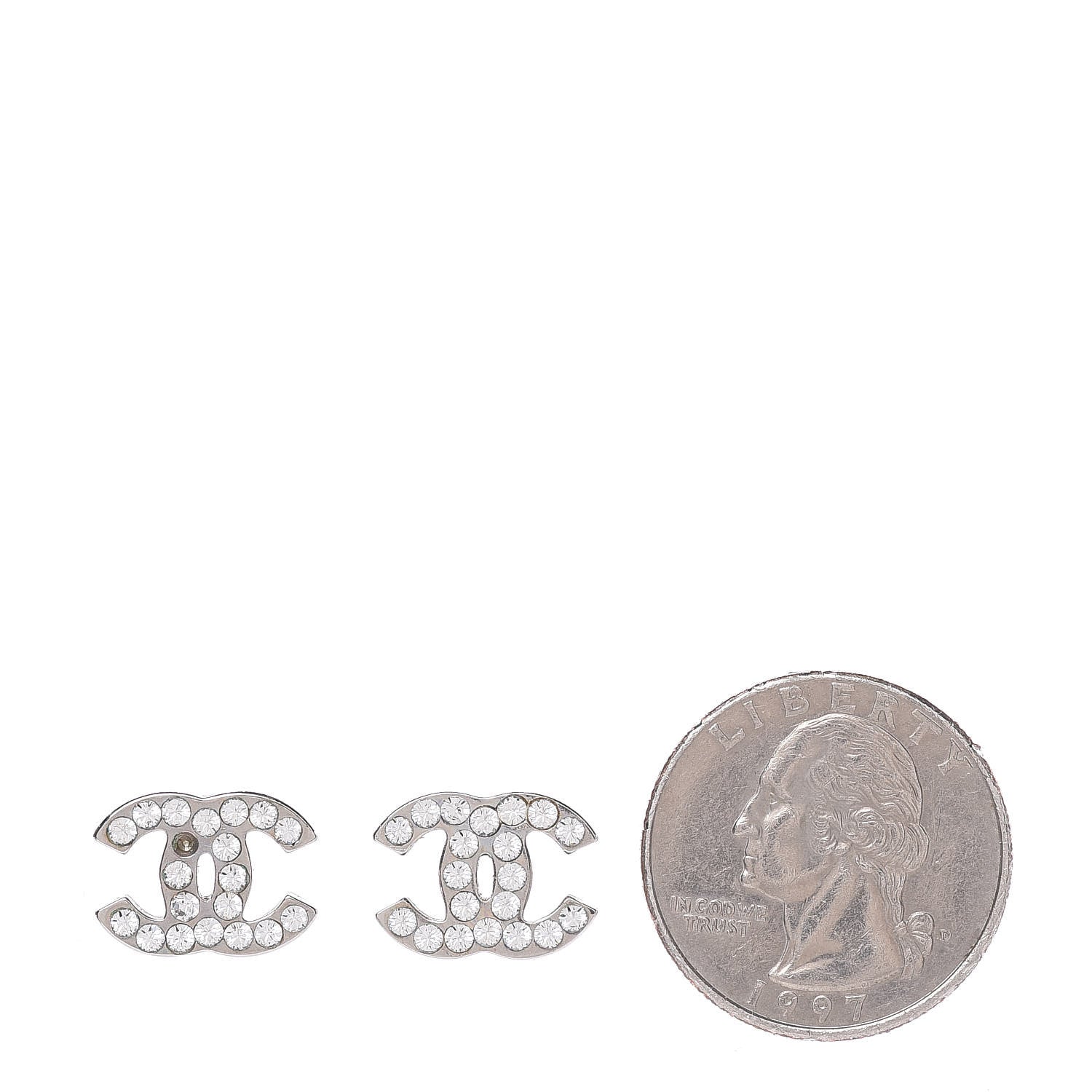 Chanel Crystal Mini Timeless CC Earrings Silver 2 of 6