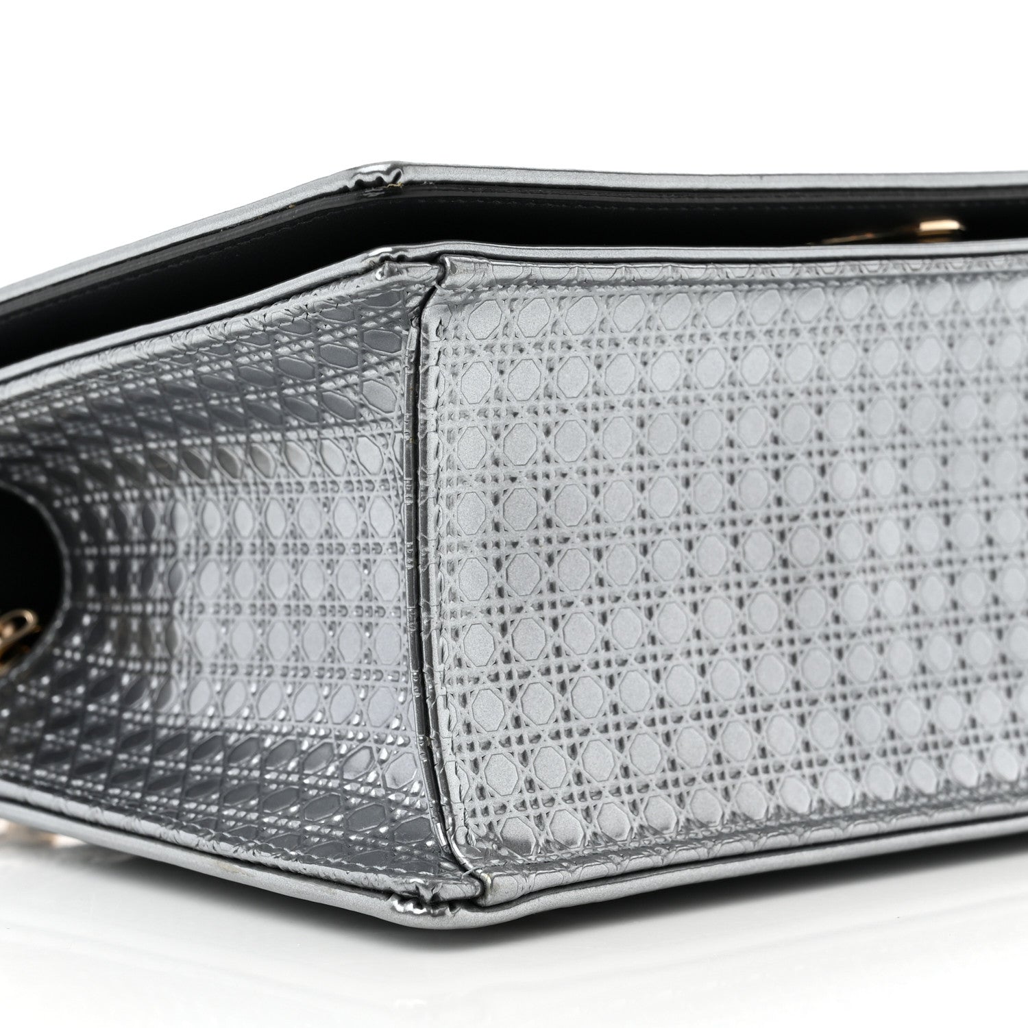 Christian Dior Metallic Patent Micro-Cannage Medium Diorama Flap Bag Silver 9 of 12