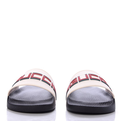 Gucci Rubber Stripe Mens Pool Slide Sandals 6 Ecru Green Red 2 of 9