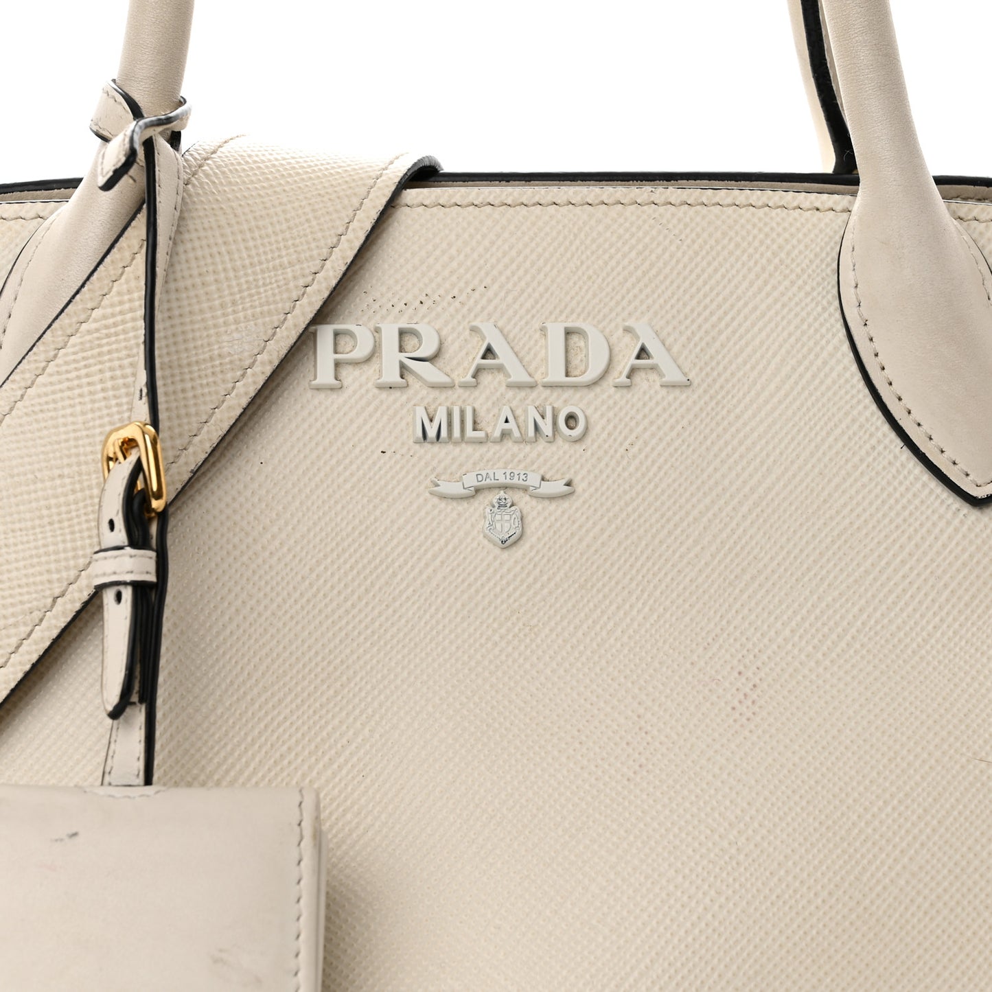 Saffiano Cuir Calfskin Small Monochrome Top Handle Tote White