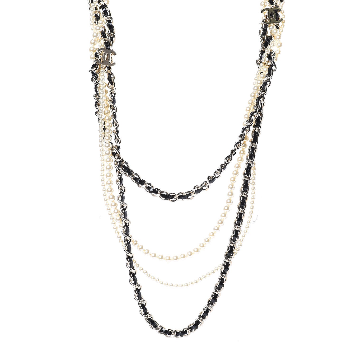 Chanel Glazed Calfskin Pearl CC Chain Necklace Black Gold 1 of 5