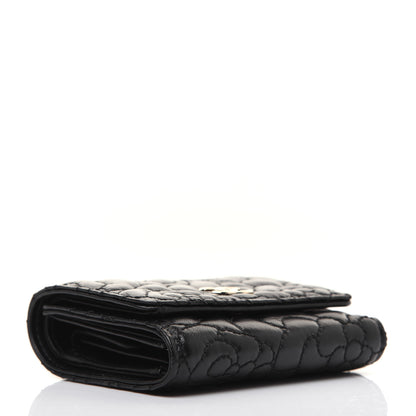 Chanel Lambskin Camellia Embossed Small Double Wallet Black 4 of 13