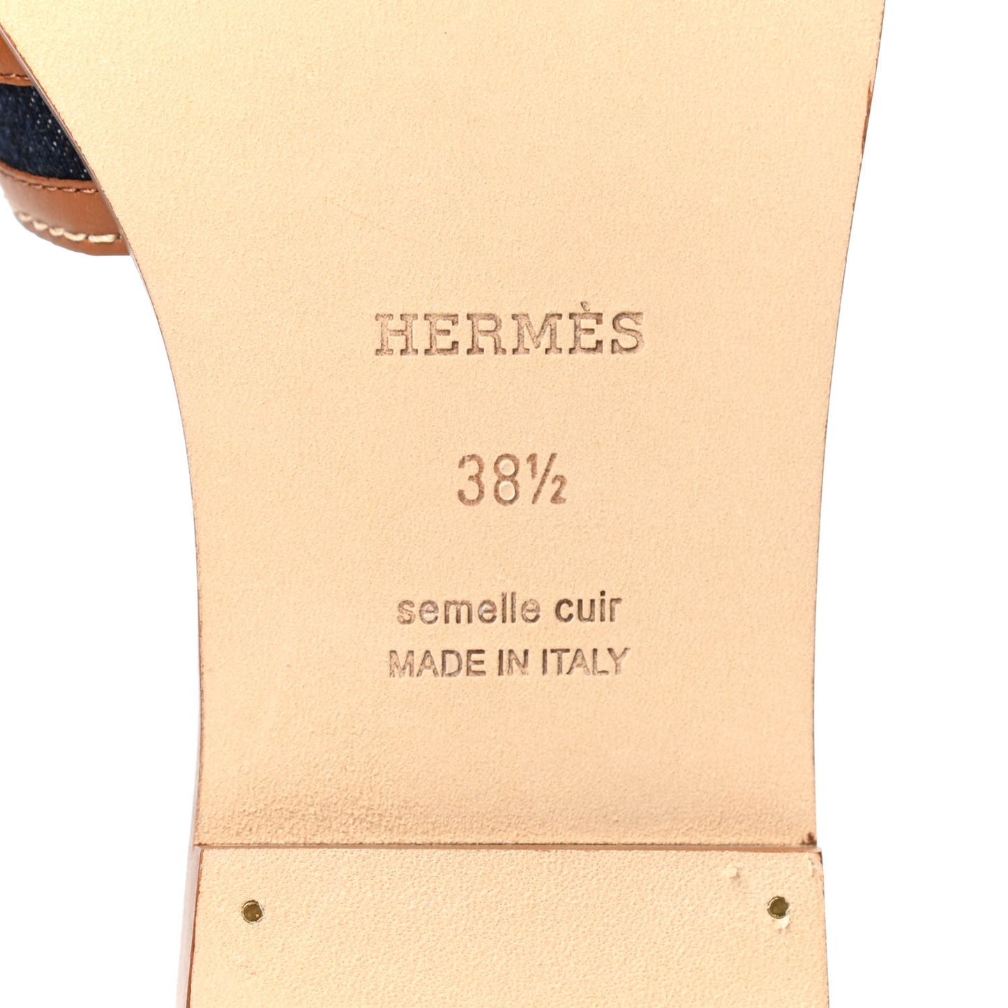 Calfskin Denim Oran Sandals 38.5 Bleu Brut Gold