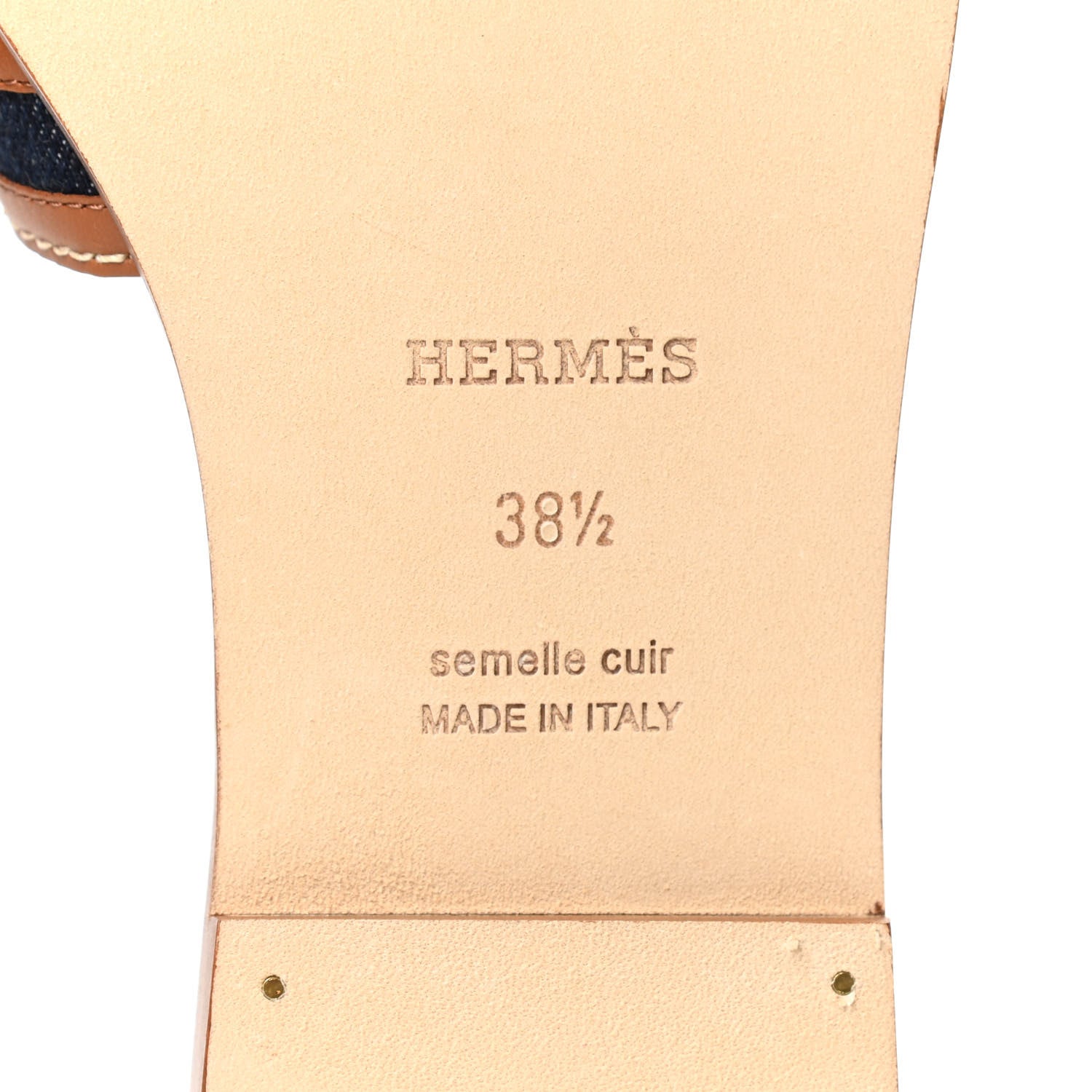 Hermes Calfskin Denim Oran Sandals 38.5 Bleu Brut Gold 6 of 8