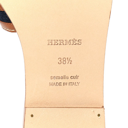 Hermes Calfskin Denim Oran Sandals 38.5 Bleu Brut Gold 6 of 8