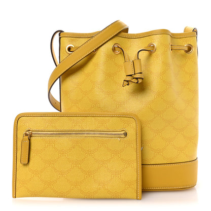 MCM Lauretos Spanish Calfskin Medium Himmel Drawstring Bucket Bag Lemon Gold 3 of 10