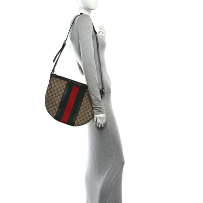 Gucci Monogram Vintage Web Medium Half Moon Hobo Dark Brown 2 of 10