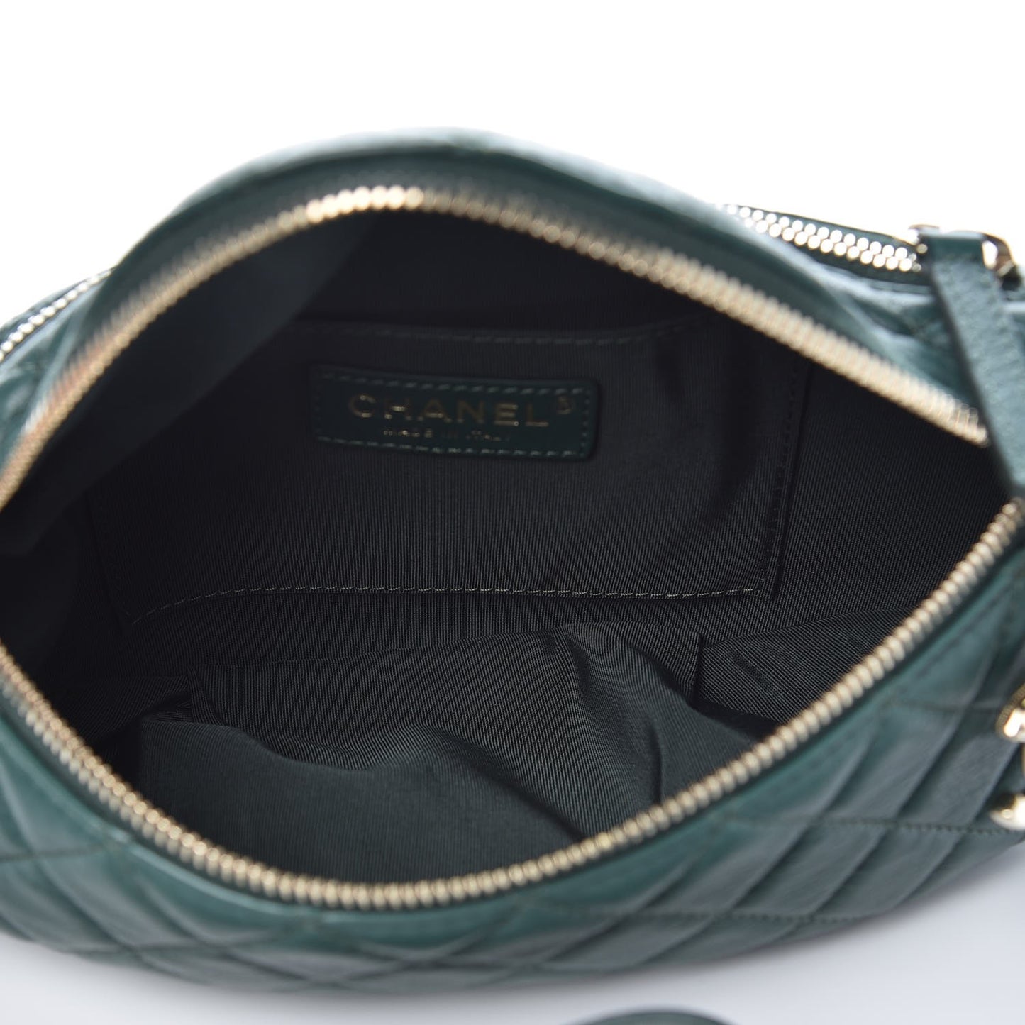 Calfskin Quilted Banane Waist Bag Fanny Pack Dark Green