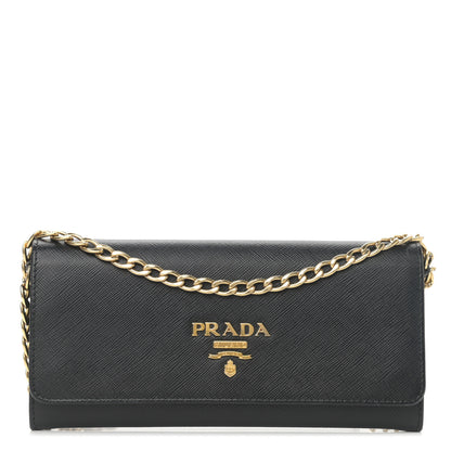 Prada Saffiano Lux Chain Wallet Black 1 of 9