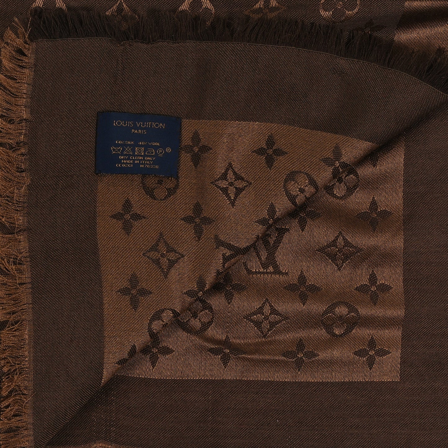 Silk Wool Monogram Denim Shawl Chocolate