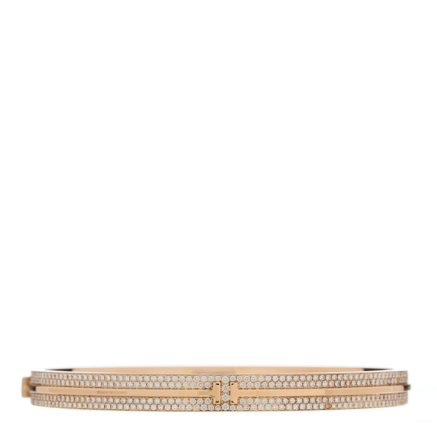 Tiffany 18K Rose Gold Diamond T Hinged Pave Bracelet 1 of 4