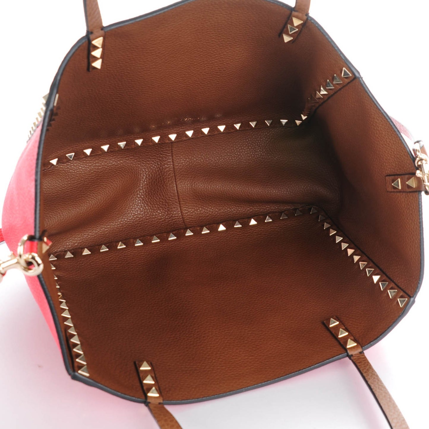Pebbled Calfskin Small Rockstud Reversible Tote Light Cuir Rosso Valentino