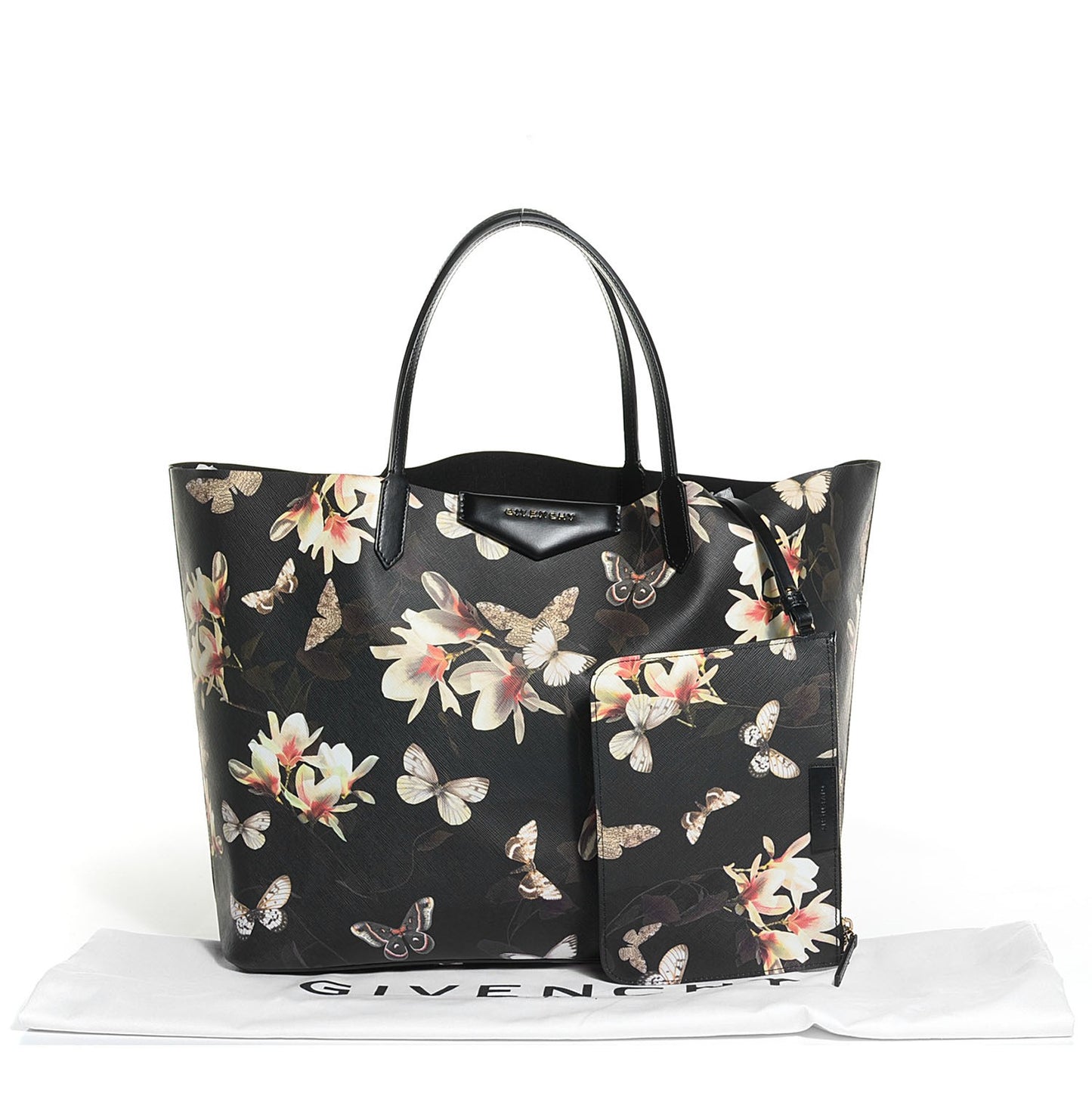 Textured Coated Canvas Magnolia and Moth Print Large Antigona Tote