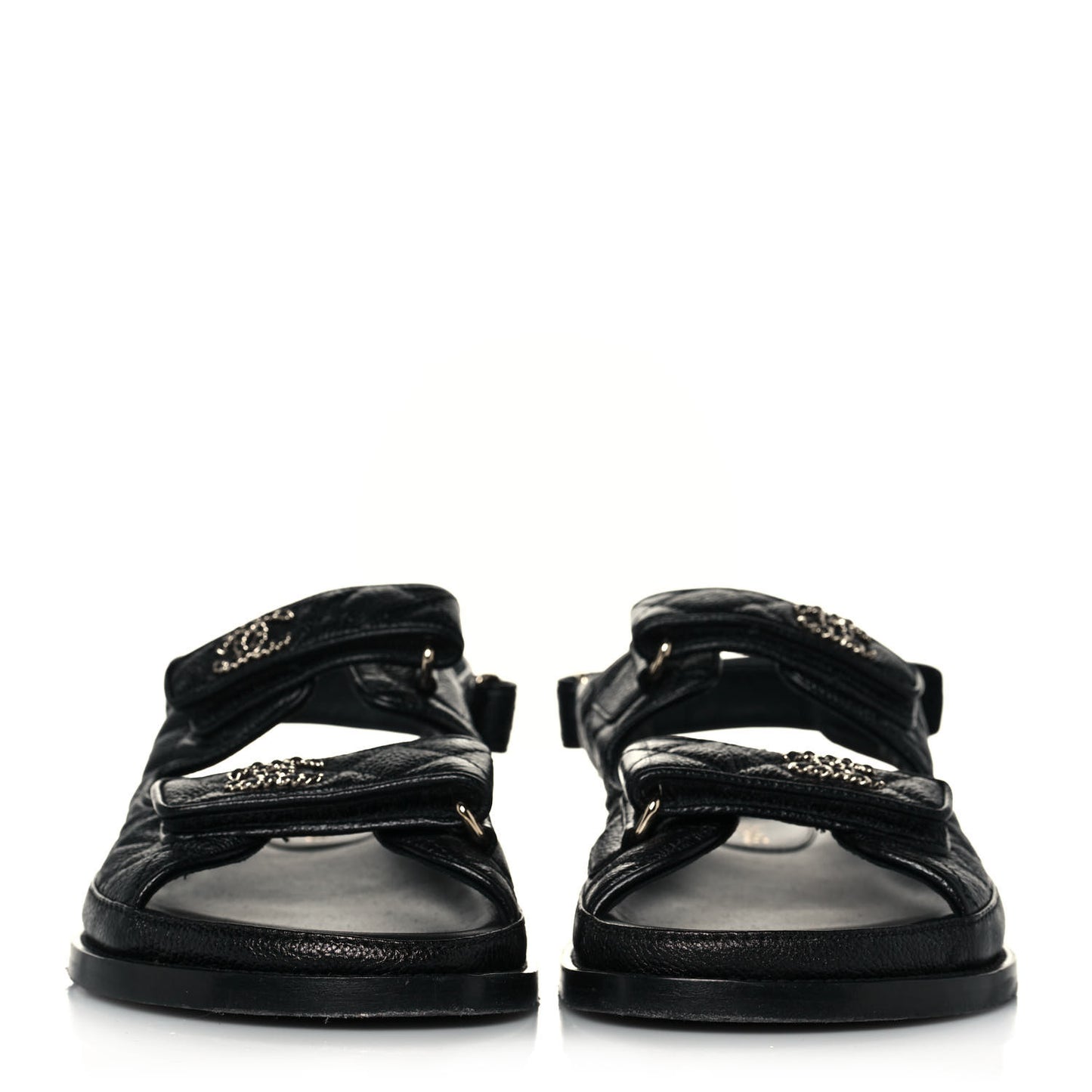 Grained Calfskin Velcro Dad Sandals 38 Black