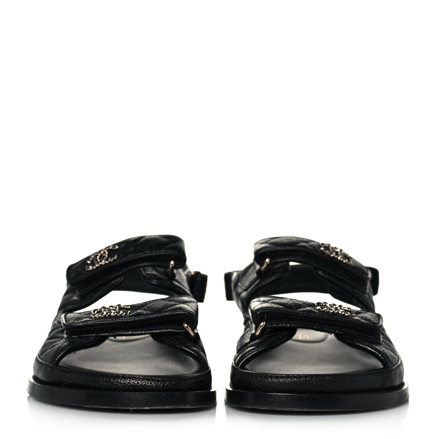 Chanel Grained Calfskin Velcro Dad Sandals 38 Black 2 of 9