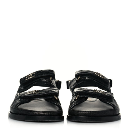 Chanel Grained Calfskin Velcro Dad Sandals 38 Black 2 of 9