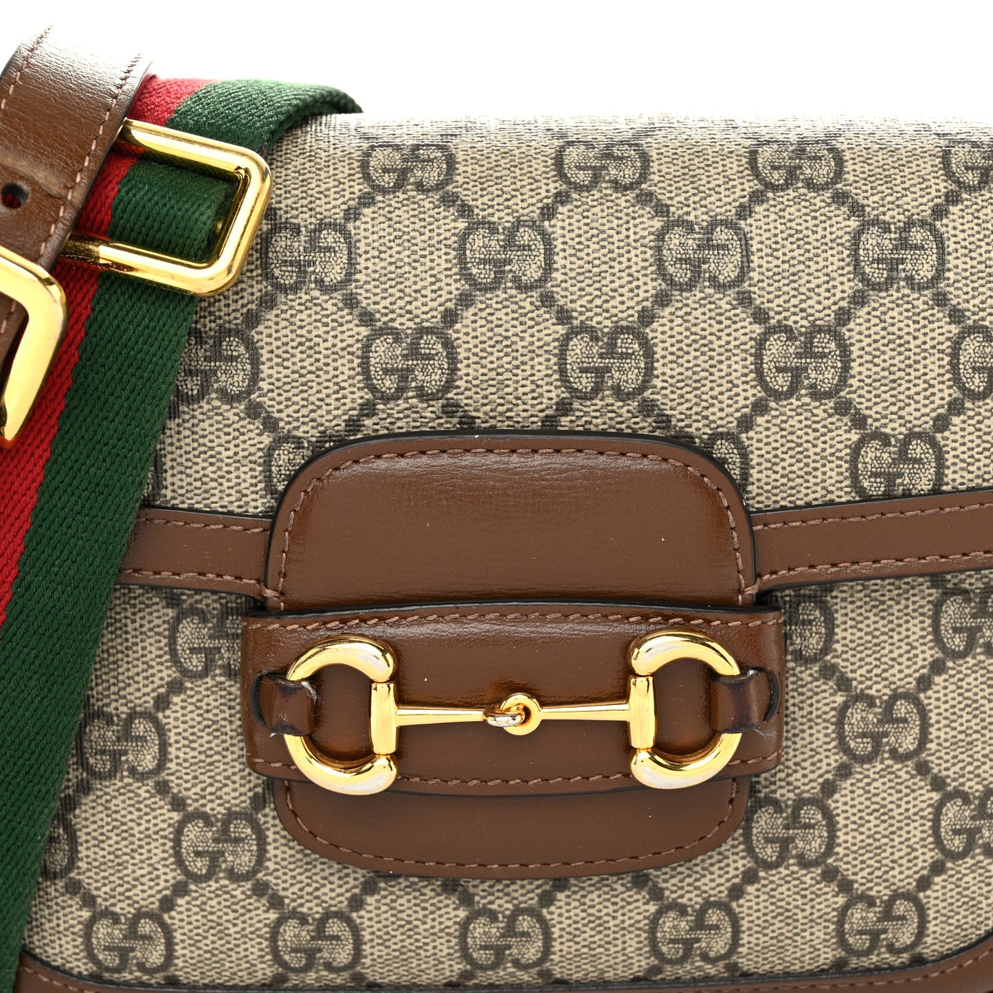 GG Supreme Monogram Web Mini Horsebit 1955 Shoulder Bag Beige Brown Sugar