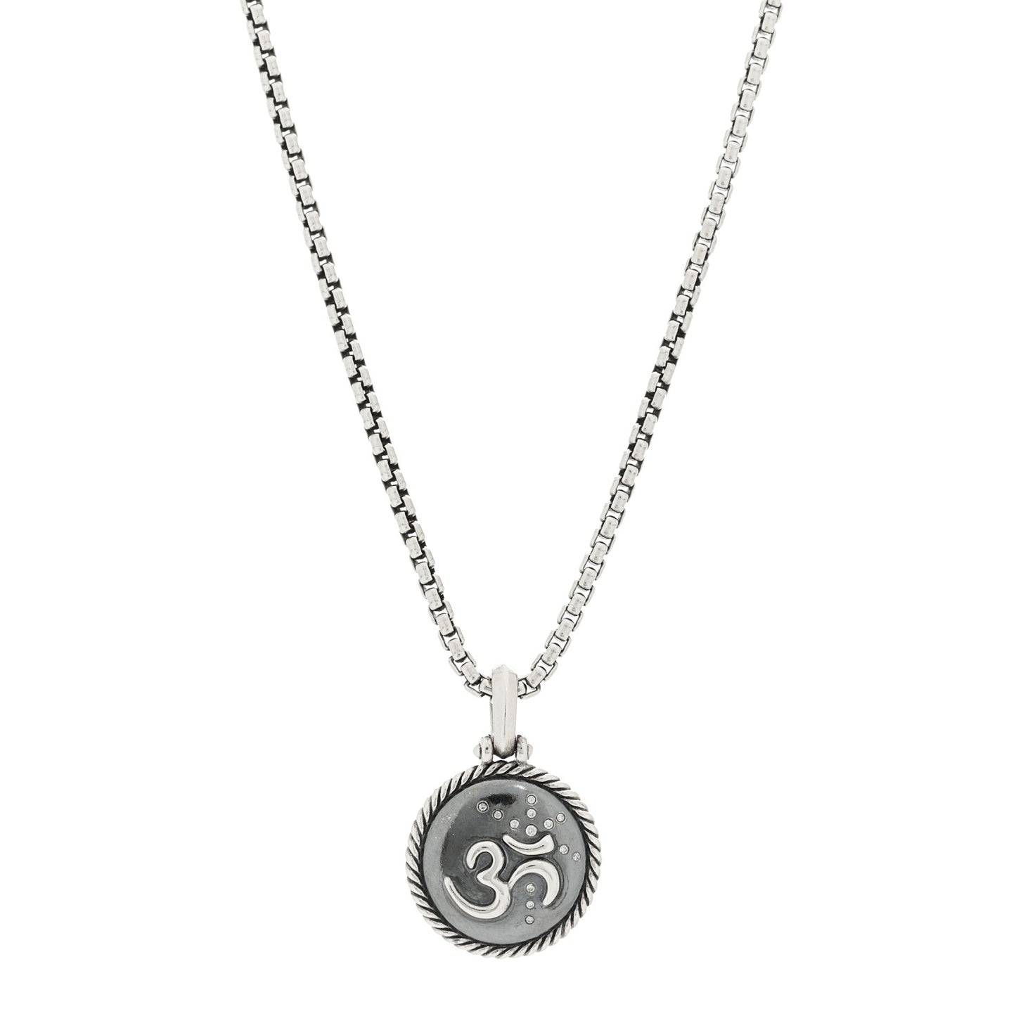 Sterling Silver Diamond Om Amulet Charm Necklace