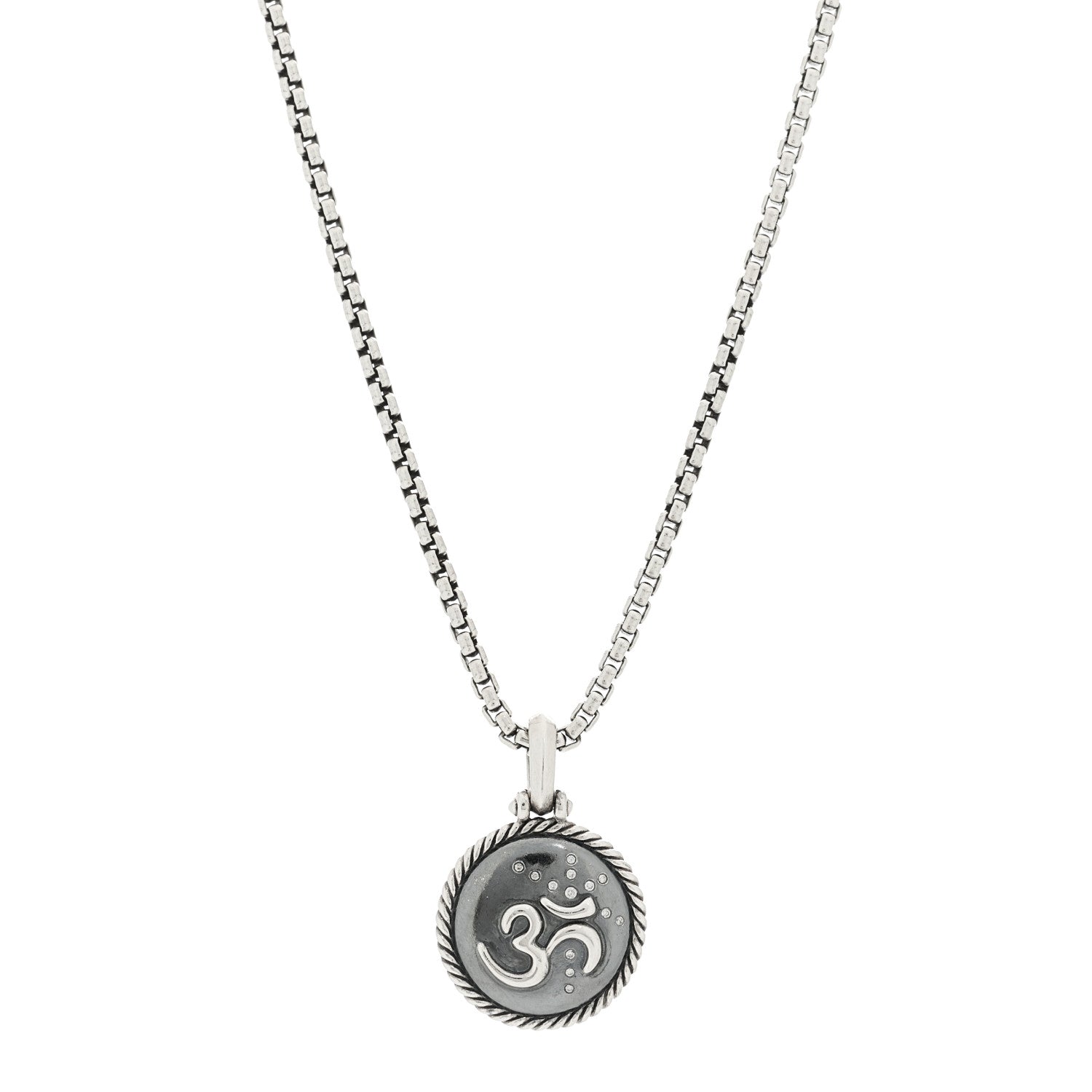 David Yurman Sterling Silver Diamond Om Amulet Charm Necklace 1 of 7