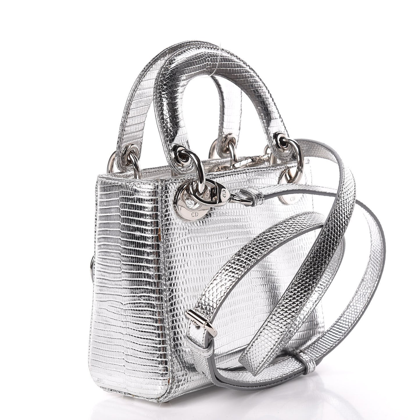 Metallic Lizard Mini Lady Dior Silver