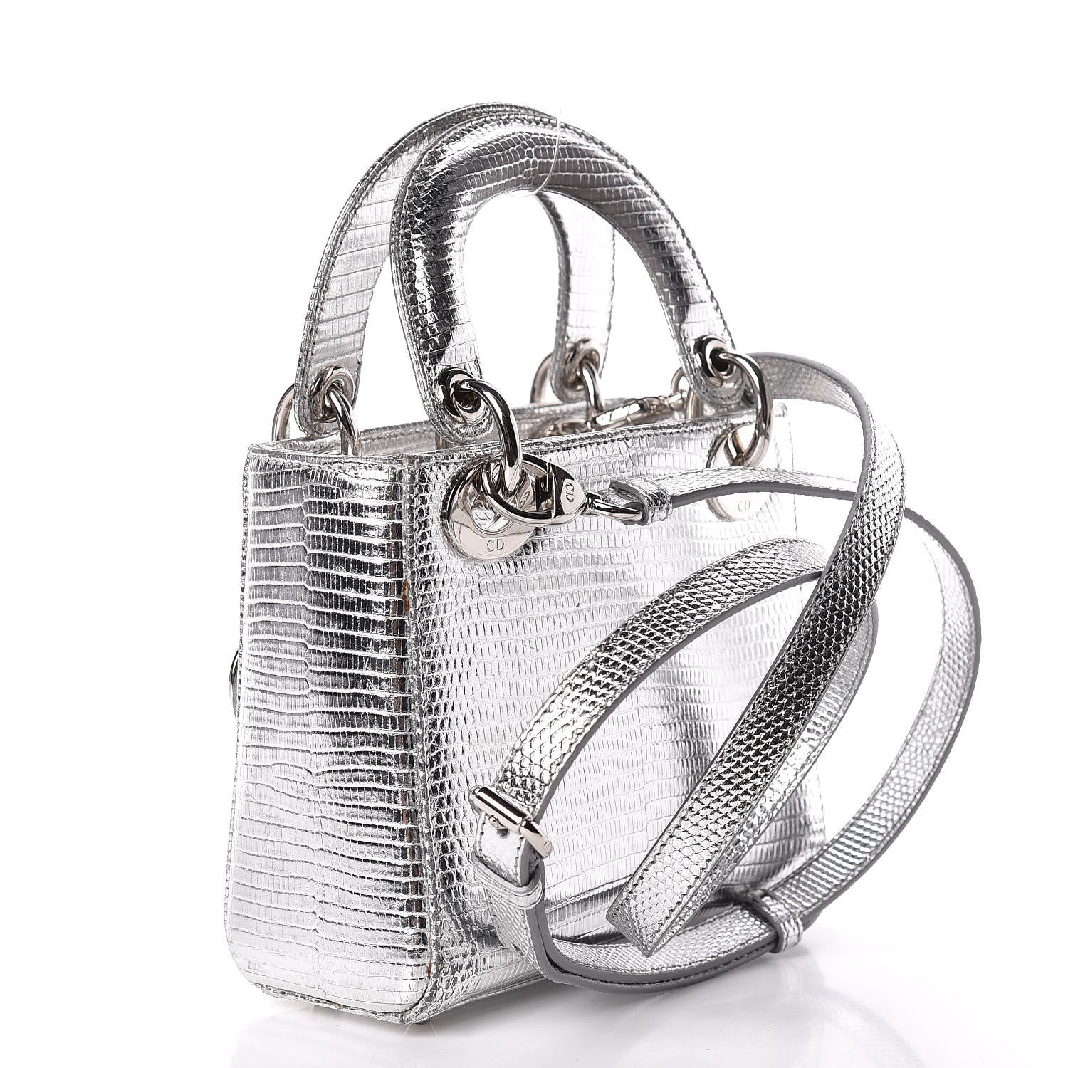 Christian Dior Metallic Lizard Mini Lady Dior Silver 3 of 13