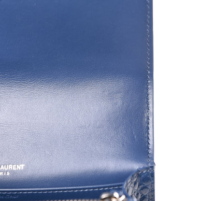 Saint Laurent Calfskin Crocodile Embossed Monogram Sunset Chain Wallet Denim 12 of 13
