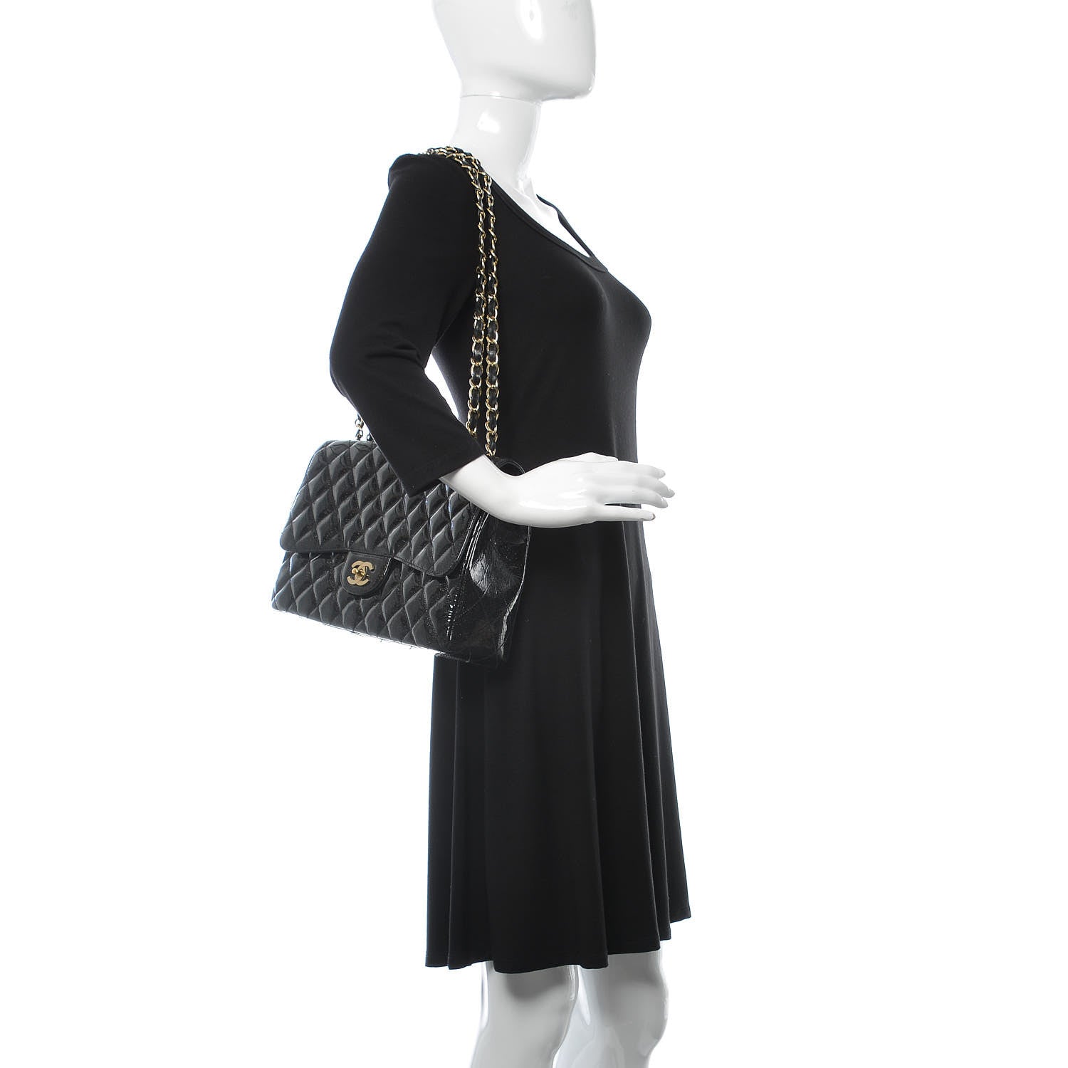 Chanel Patent Quilted Sparkle Glitter Jumbo Single Flap Black 2 of 11