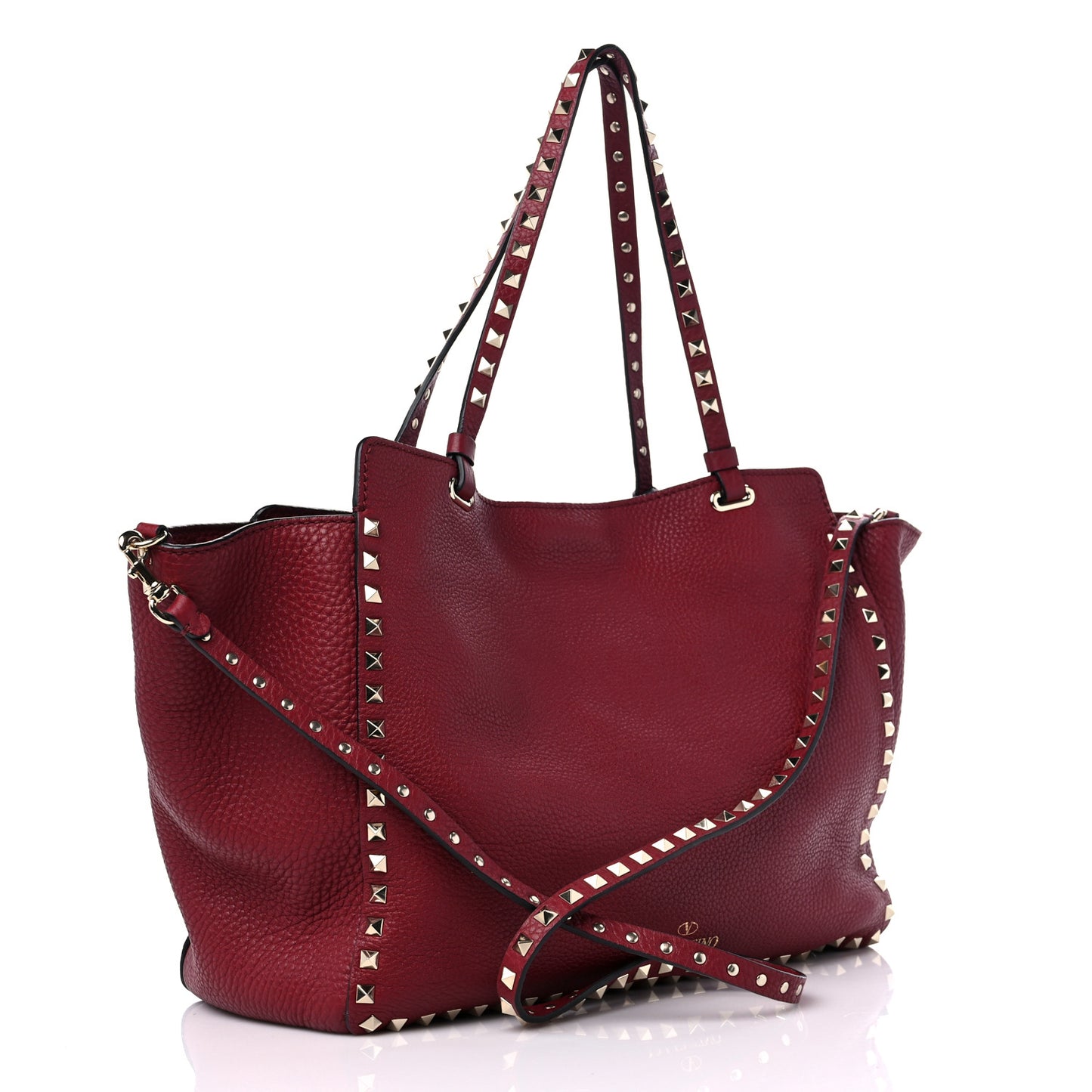 Pebbled Calfskin Medium Rockstud Tote Camelia
