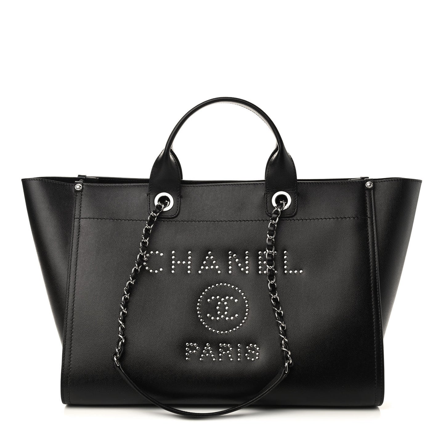 Caviar Medium Studded Deauville Tote Black