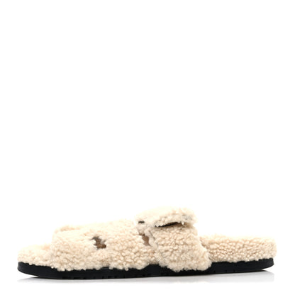 Hermes Woolskin Womens Chypre Sandals 40 Ecru 1 of 9