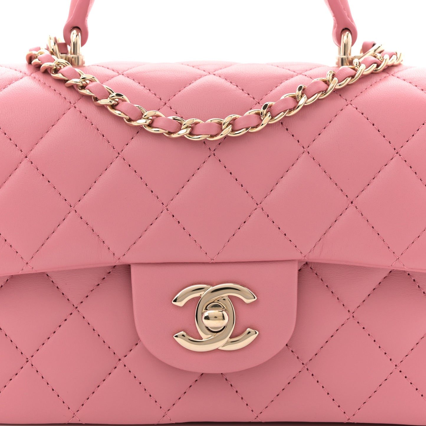Lambskin Quilted Mini Top Handle Rectangular Flap Pink