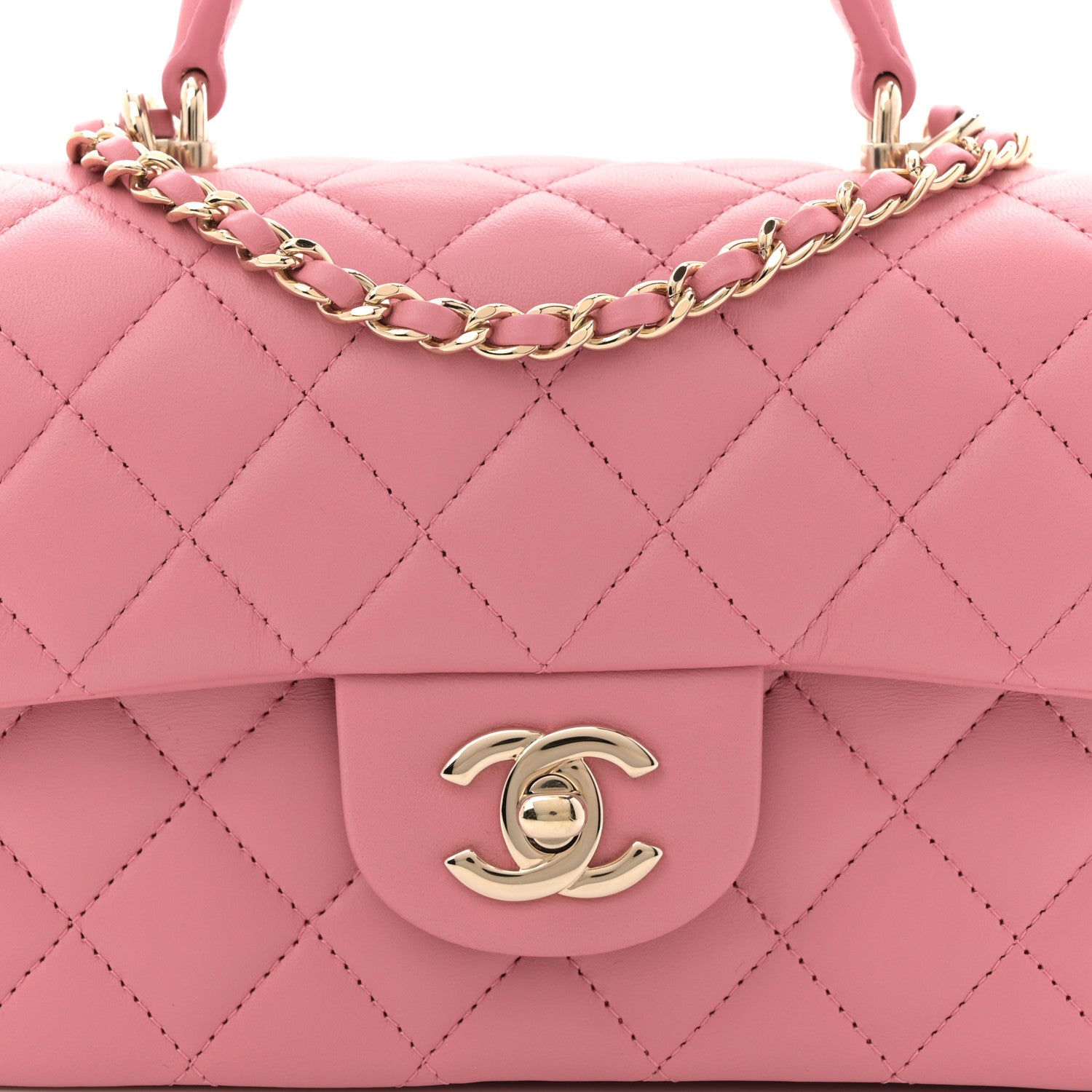 Chanel Lambskin Quilted Mini Top Handle Rectangular Flap Pink 8 of 11