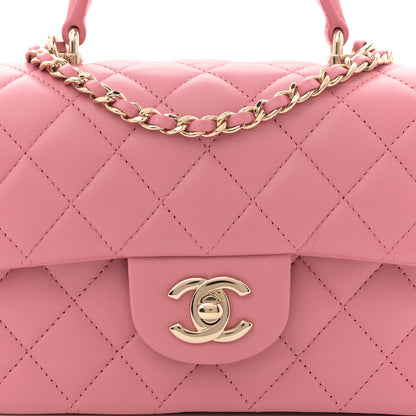Chanel Lambskin Quilted Mini Top Handle Rectangular Flap Pink 8 of 11
