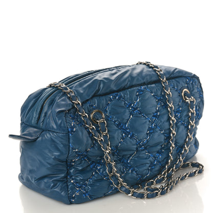 Chanel Nylon Quilted Tweed Stitch Bubble Camera Case Blue 4 of 13