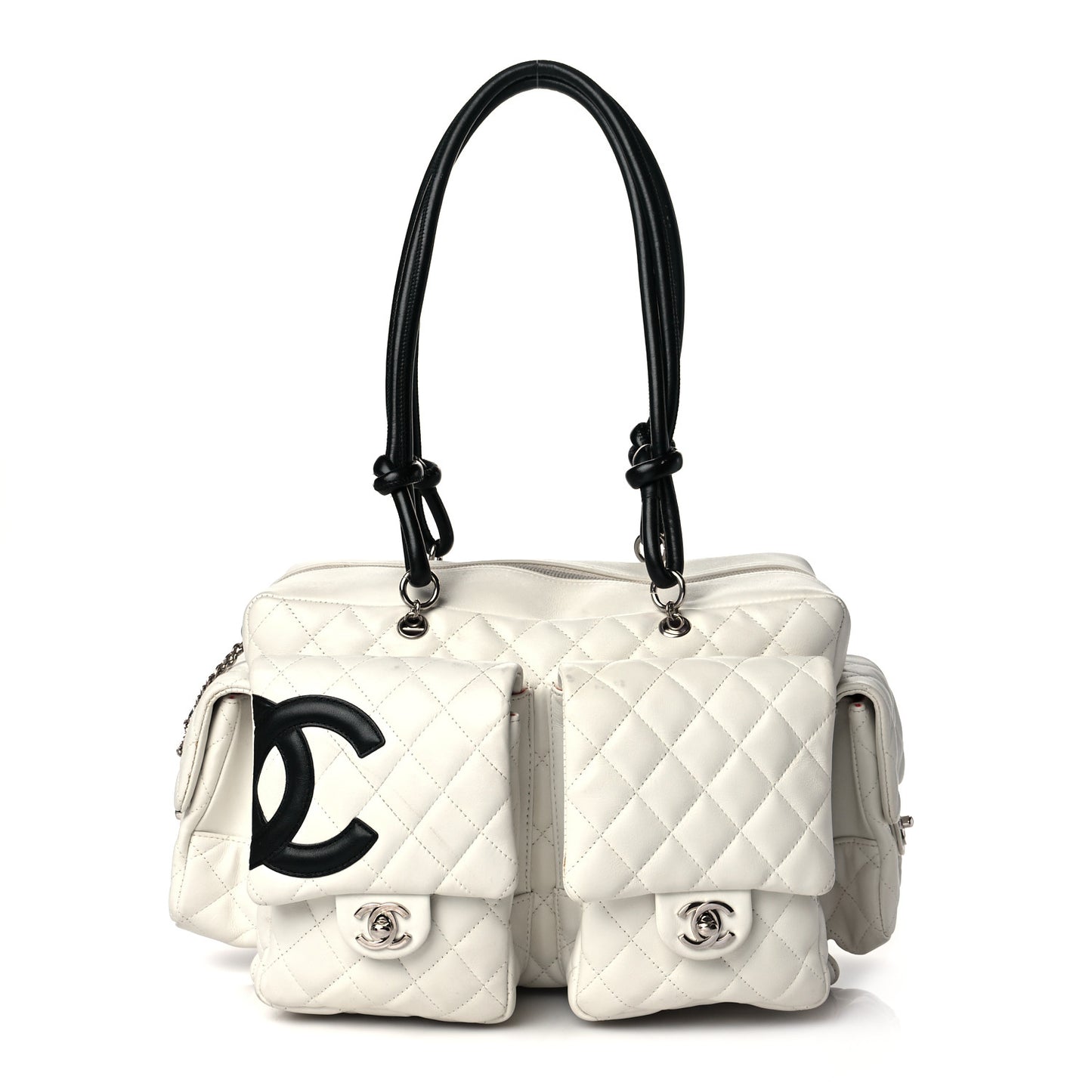 Calfskin Quilted Large Cambon Multipocket Reporter White