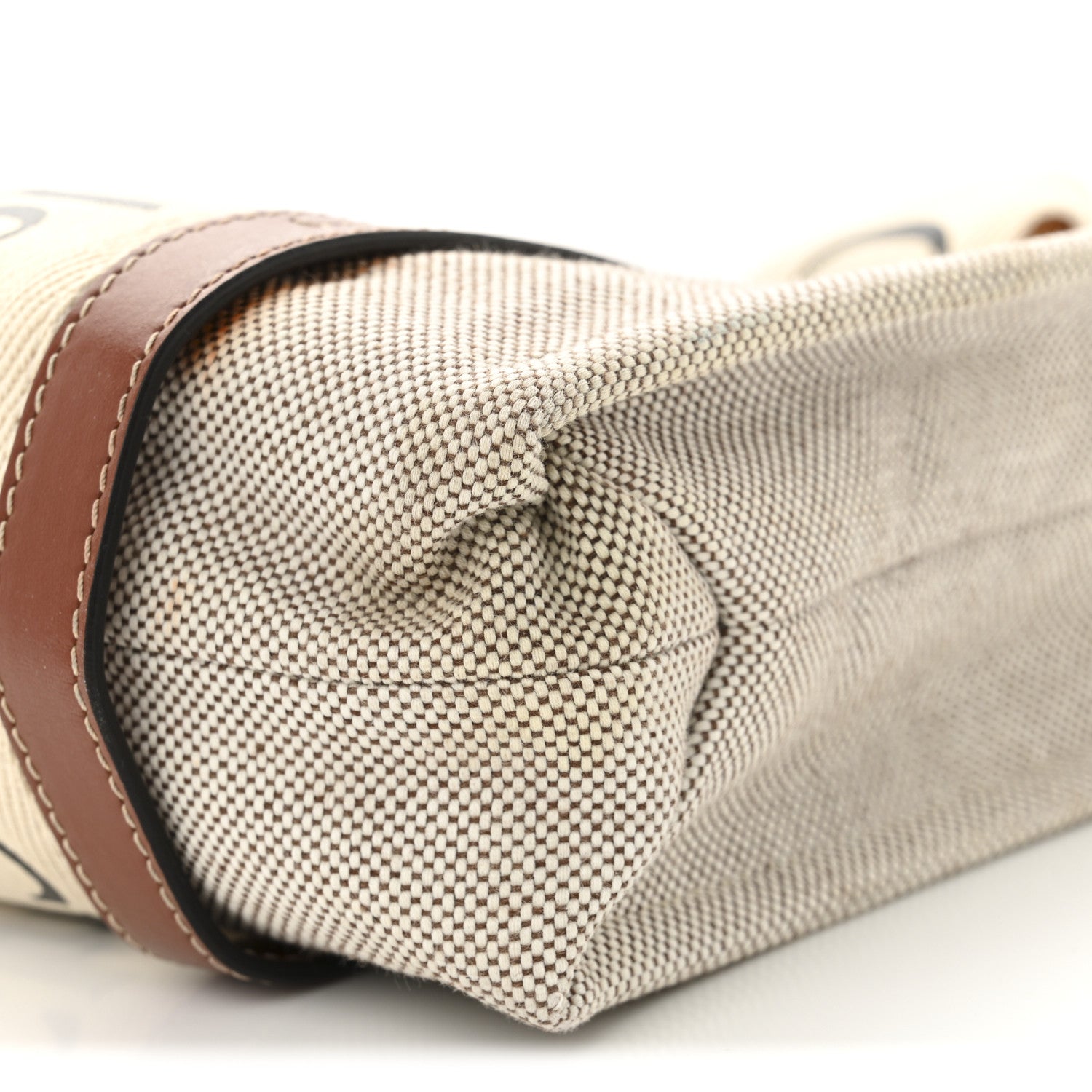 Chloe Cotton Calfskin Small Woody Ribbon Tote With Strap White Brown 10 of 11