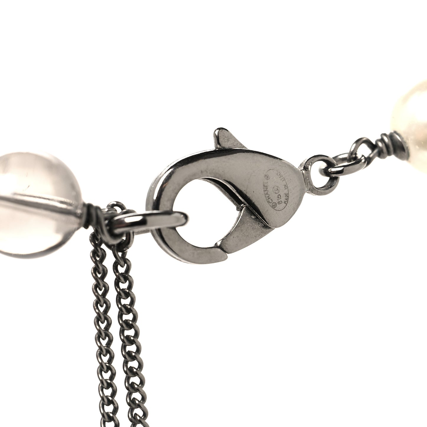Ruthenium Pearl Beaded CC Long Necklace Black