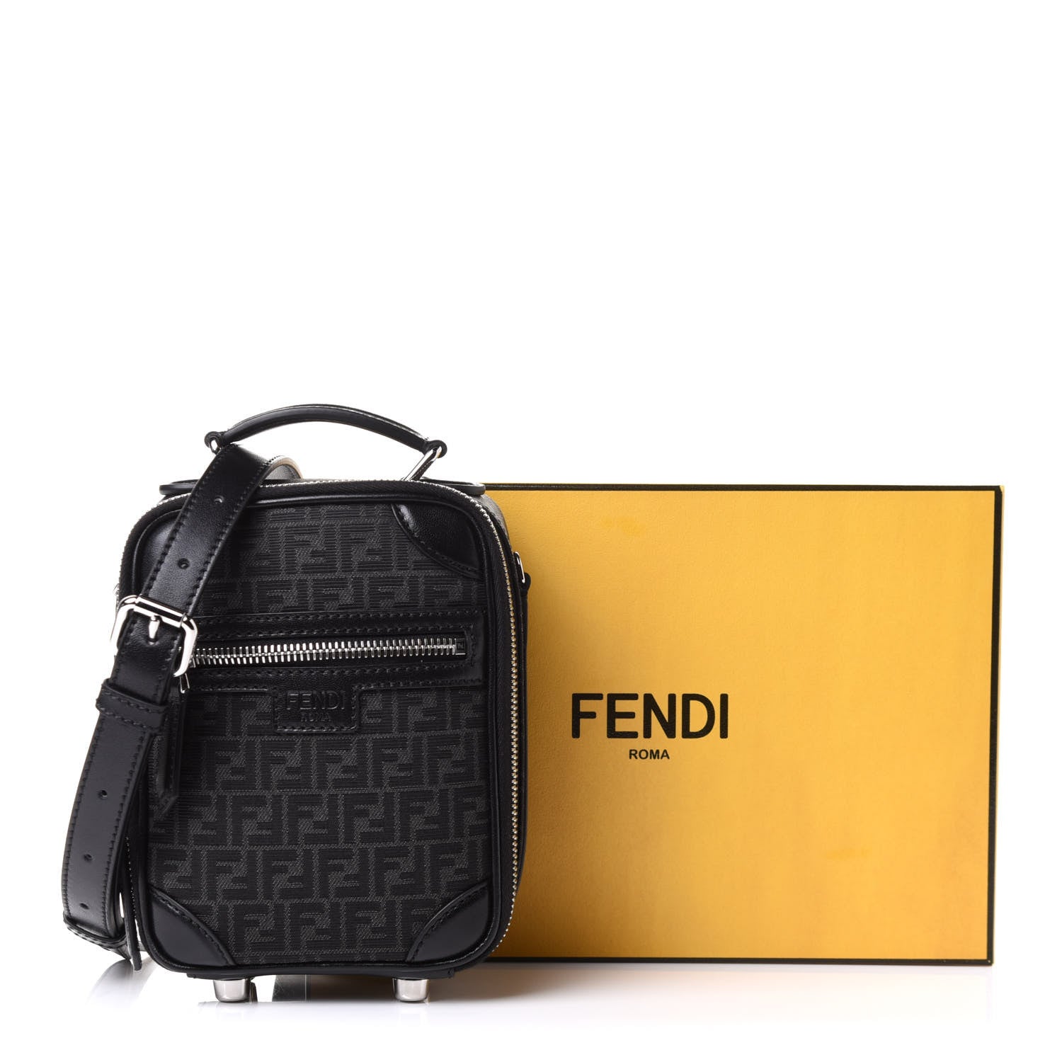 Fendi Recycled Fabric Jacquard Vitello Astro Micro FF Mini Trolley Bag Asfalto Black 11 of 11