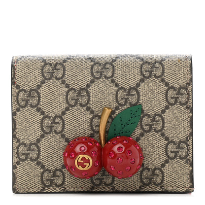 Gucci GG Supreme Monogram Cherry Embellished Card Case Wallet Hibiscus Red 1 of 8