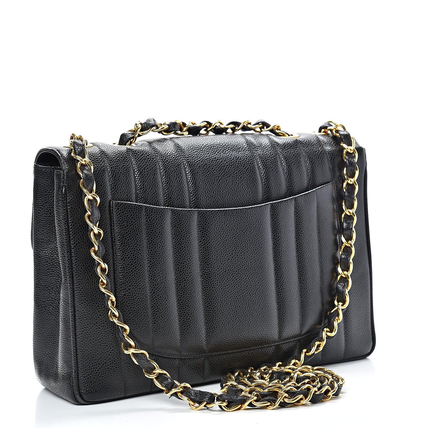 Chanel Caviar Vertical Quilted Jumbo Single Flap Black 2 of 19