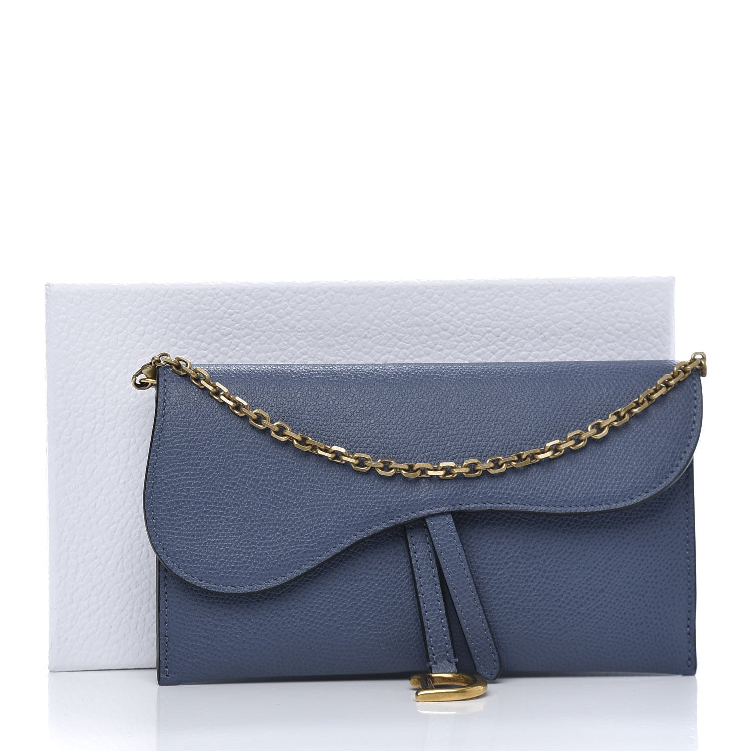 Christian Dior Grained Calfskin Saddle Chain Wallet Pouch Denim 14 of 14