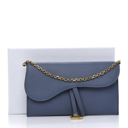 Christian Dior Grained Calfskin Saddle Chain Wallet Pouch Denim 14 of 14