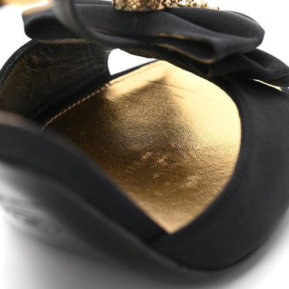 Chanel Satin Canvas Pearl Bow Sandals 38 Black 12 of 14