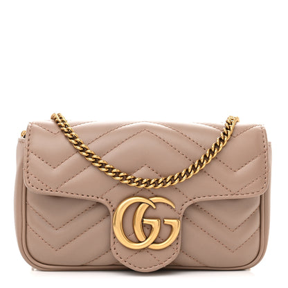 Gucci Calfskin Matelasse Super Mini GG Marmont Shoulder Bag Porcelain Rose 1 of 11