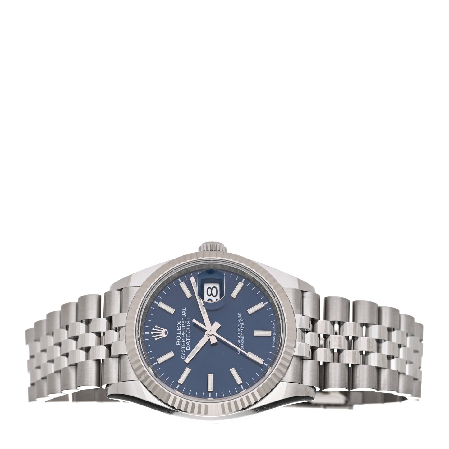 Stainless Steel 18K White Gold 36mm Oyster Perpetual Datejust Watch Bright Blue 126234
