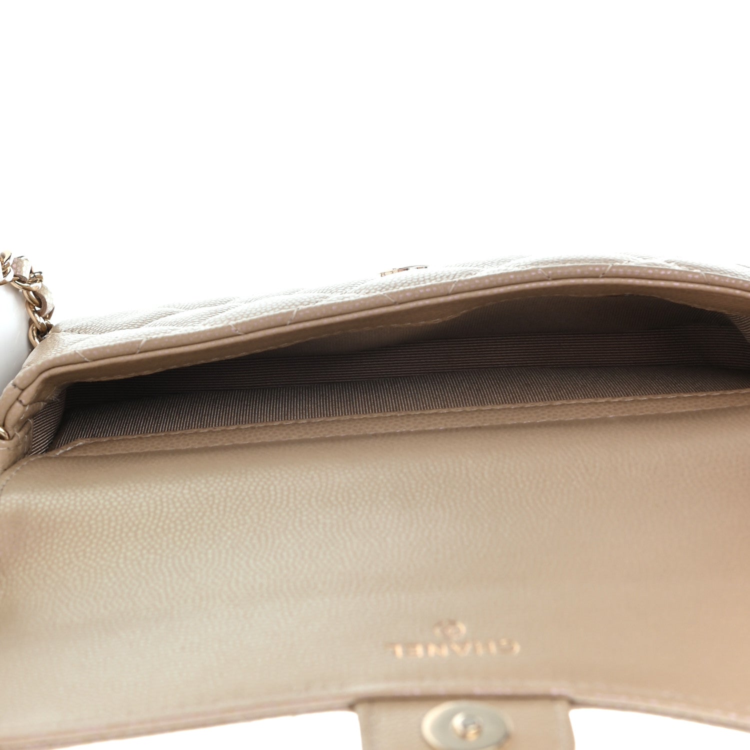 Chanel Iridescent Caviar Quilted Flap Phone Holder With Chain Beige 5 of 10