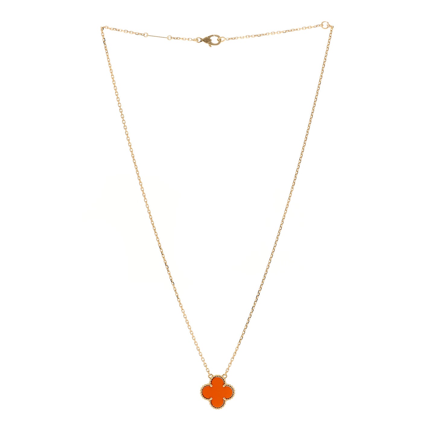 18K Yellow Gold Carnelian Vintage Alhambra Pendant Necklace