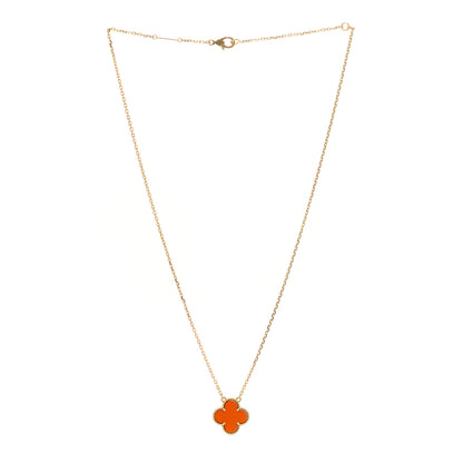 Van Cleef & Arpels 18K Yellow Gold Carnelian Vintage Alhambra Pendant Necklace 3 of 6