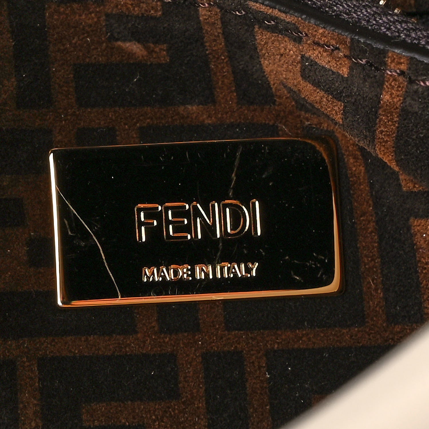 Fendi Vitello Seta Suede FF Mini Peekaboo Iconic Satchel Uovo Sigaro Marrone 8 of 12