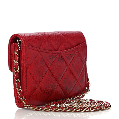 Chanel Caviar Quilted Flap Card Holder On Chain Red 3 of 11